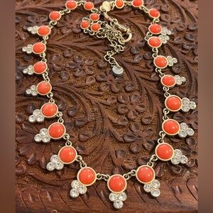 LOFT Coral and Gold Necklace with Crystal Accents
